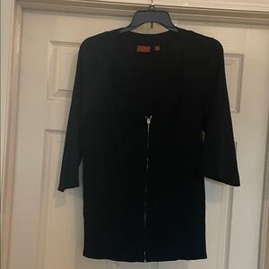 Lane Bryant Black Zip-Front 3/4 Sleeve Knit Top Plus SZ 22/24